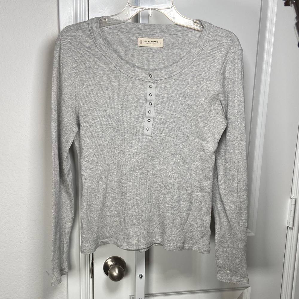 Lucky Brand Heather Gray Henley Top M